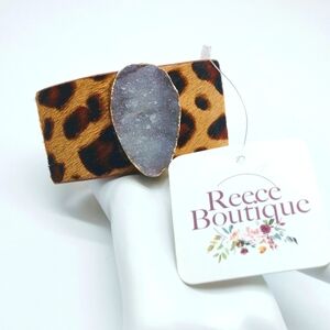 Cheetah Print Druzy Cuff Bracelet